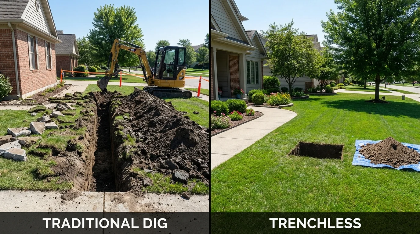 Trenchless sewer repair with minimal yard damage versus traditional excavation in Clay, KY